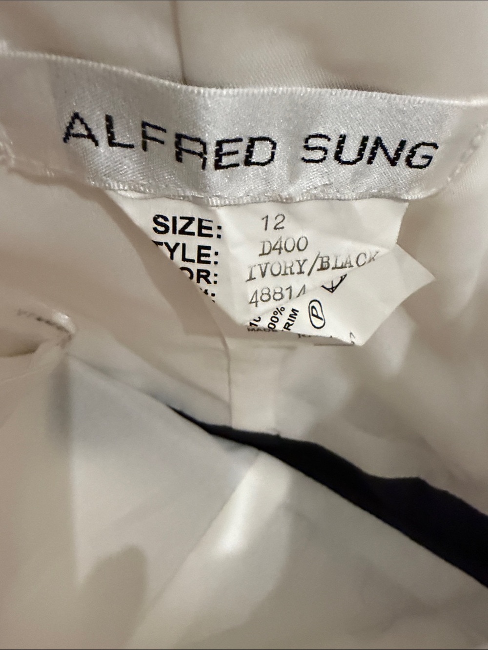 ALFRED SUNG Strapless Two-Tone Black and Cream A-Line Gown - Picture 2 of 2